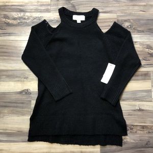 NEW Urbanology Black Cold Shoulder Sweater – Soft Knit High-Low Hem | Size L